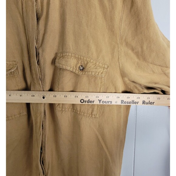 Ann Taylor Loft Womens Sz M Khaki Long Sleeve Linen Blend Utility Cargo Jumpsuit - Picture 4 of 14
